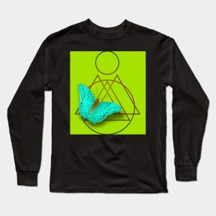 Surreal blue butterfly on vibrant green Long Sleeve T-Shirt